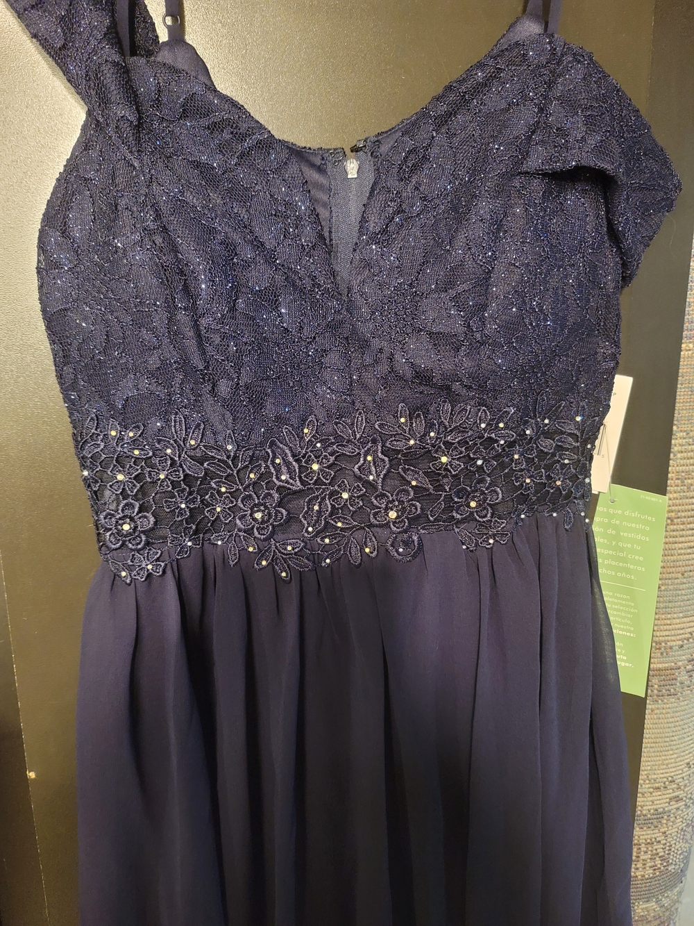 Morgan & Co. Navy Blue Beaded Lace Evening Dress
